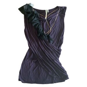 RACHEL ROY Draped Top with Cascade Ruffle Flowers & Rose Gold Metallic Chain